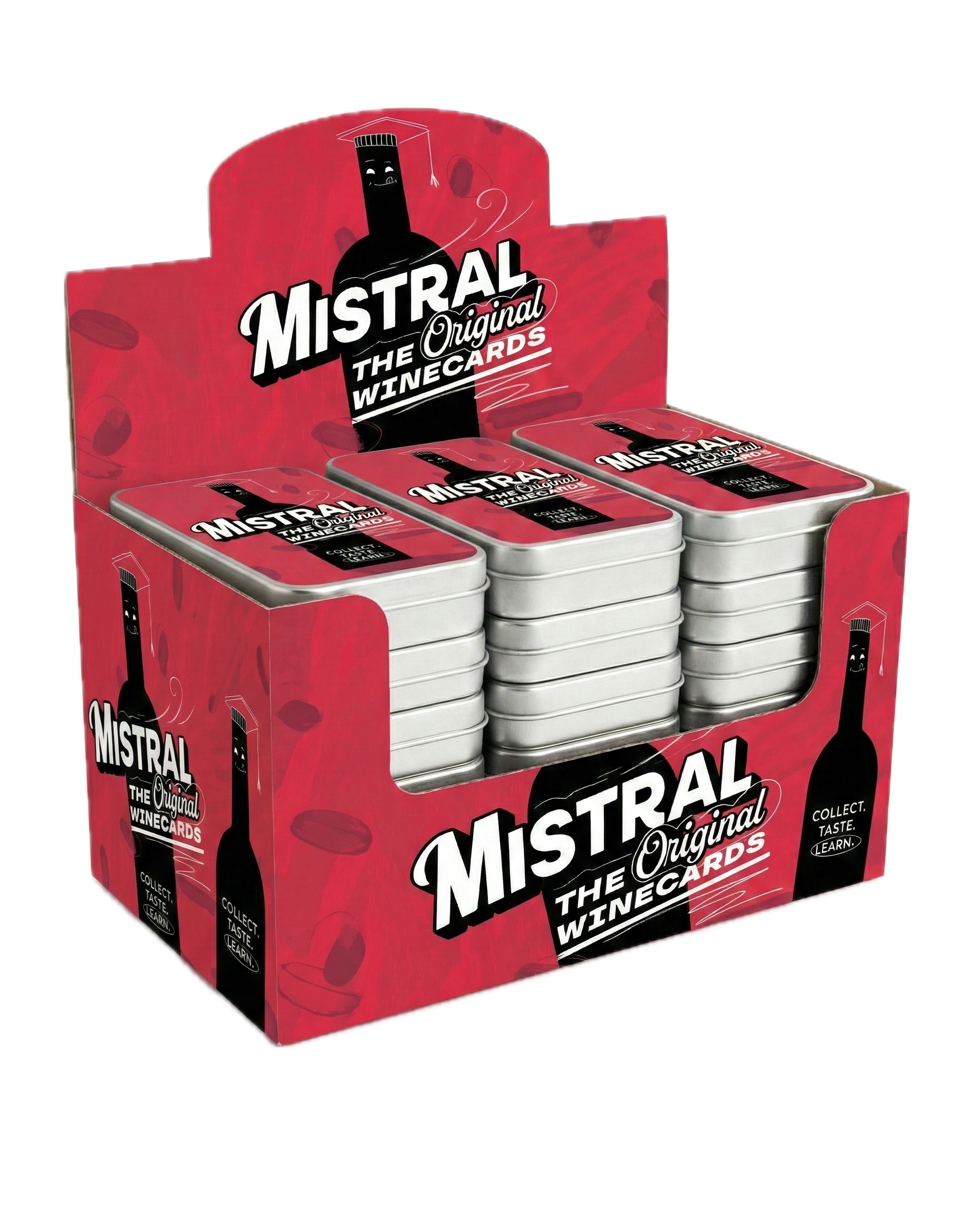 Box of Mistral The Original Winecards with red and black design